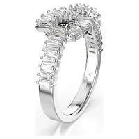 Matrix ring, Baguette cut, Knot, White, Rhodium plated by SWAROVSKI
