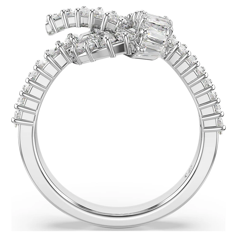 Matrix ring, Baguette cut, Knot, White, Rhodium plated by SWAROVSKI