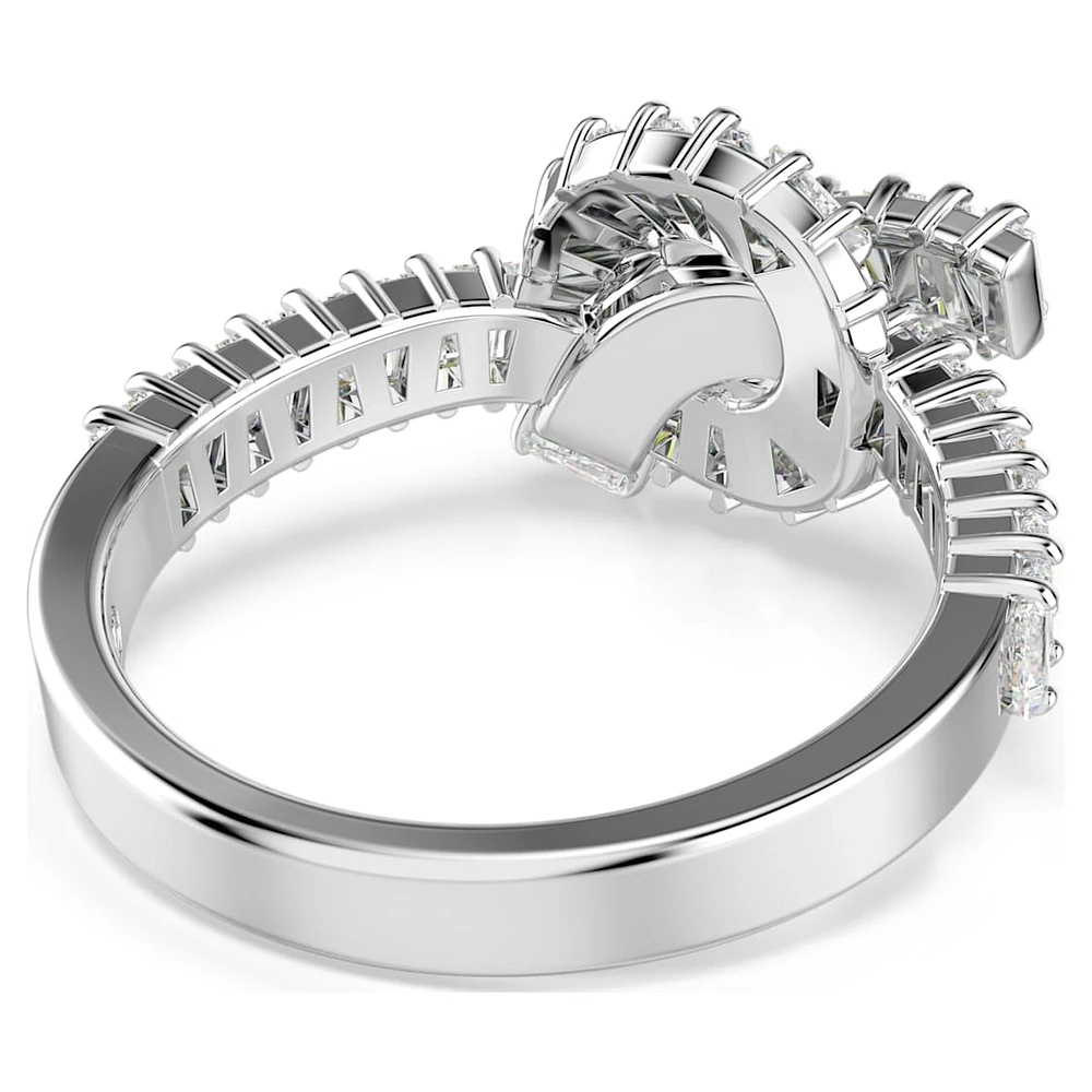 Matrix ring, Baguette cut, Knot, White, Rhodium plated by SWAROVSKI