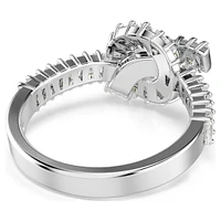 Matrix ring, Baguette cut, Knot, White, Rhodium plated by SWAROVSKI