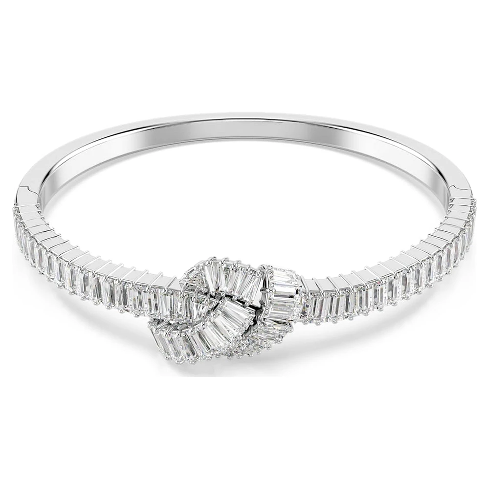 Matrix bangle, Baguette cut, Knot, White, Rhodium plated by SWAROVSKI