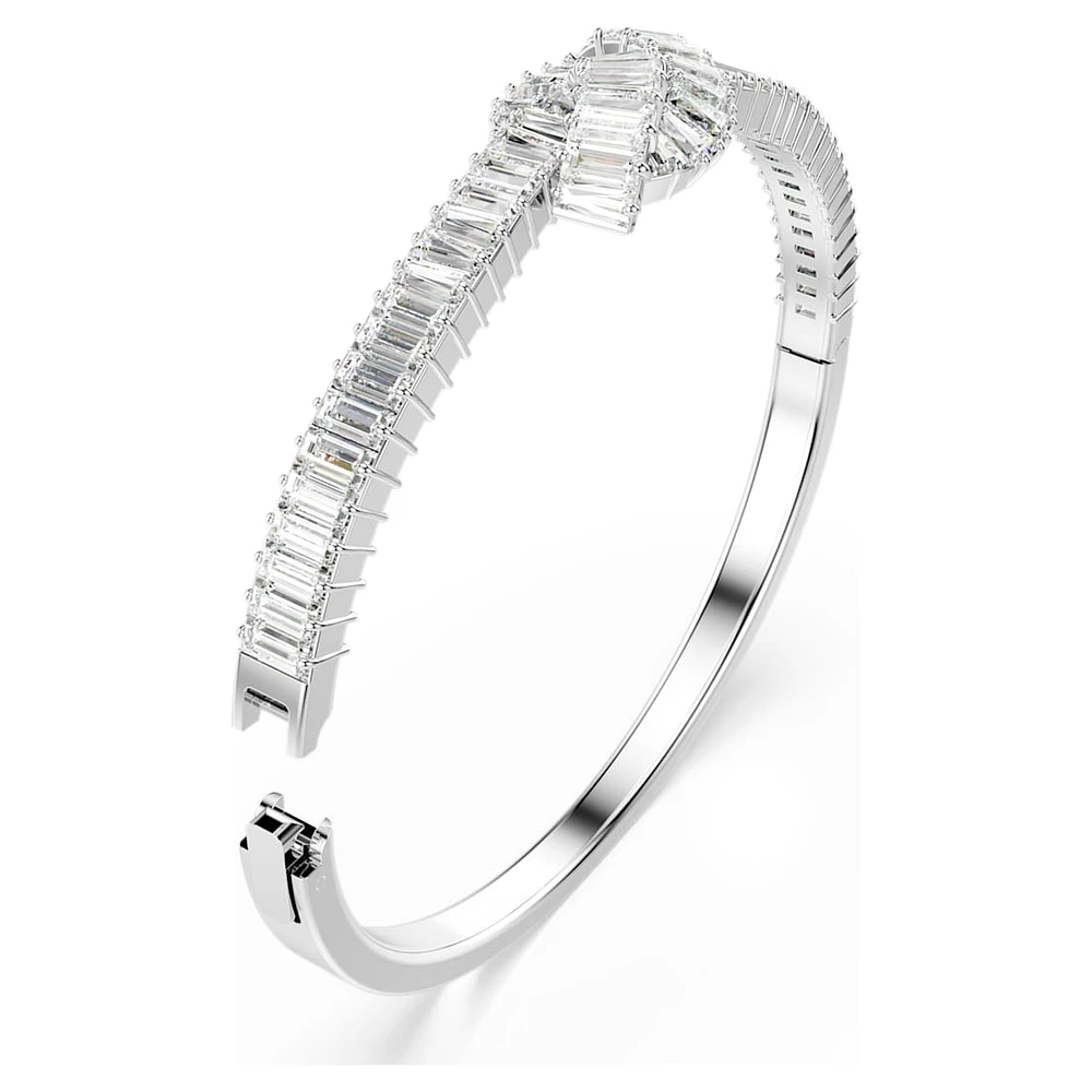 Matrix bangle, Baguette cut, Knot, White, Rhodium plated by SWAROVSKI