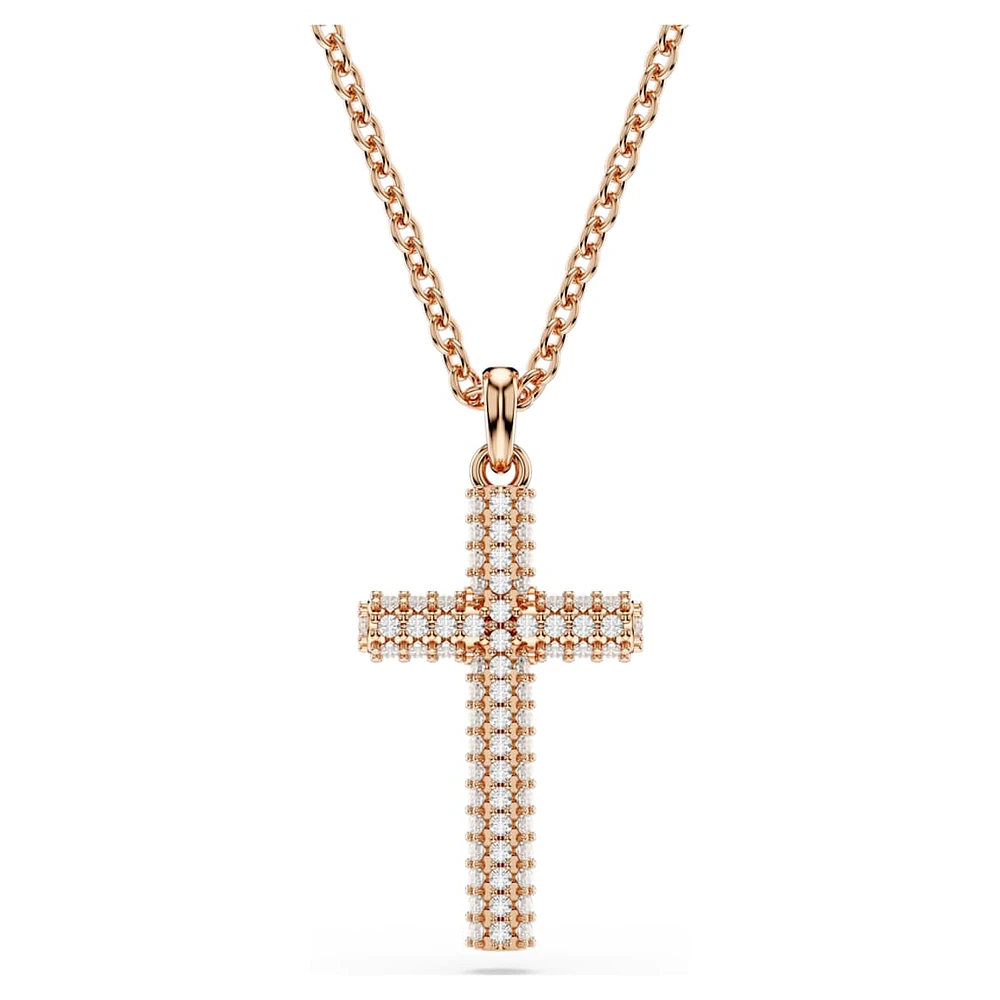 Insigne pendant, Cross, White, Rose gold-tone plated by SWAROVSKI