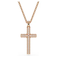 Insigne pendant, Cross, White, Rose gold-tone plated by SWAROVSKI