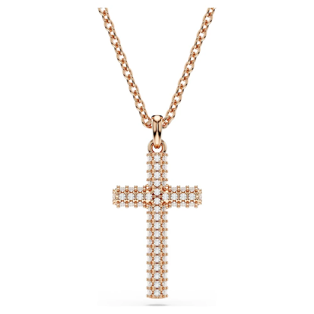 Insigne pendant, Cross, White, Rose gold-tone plated by SWAROVSKI