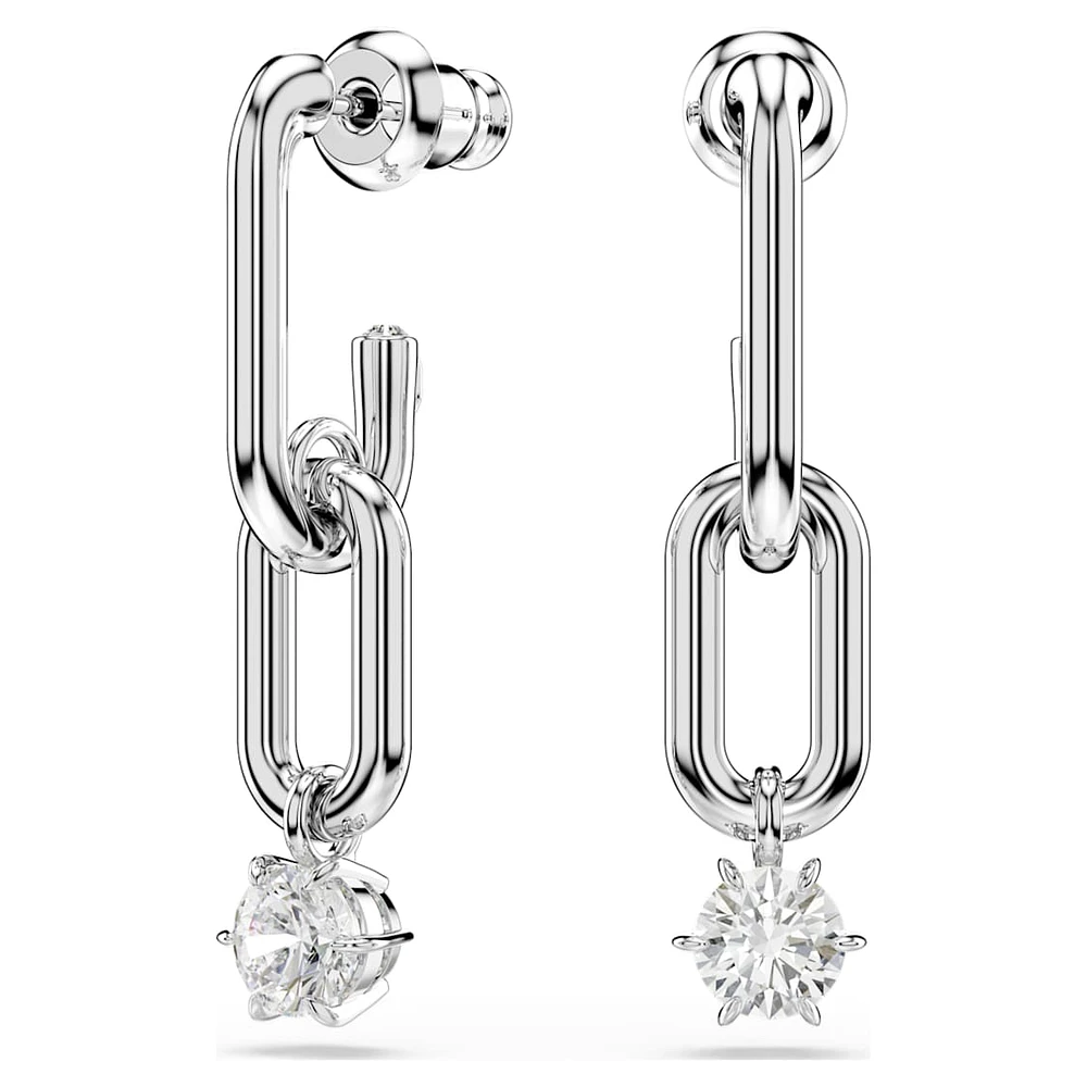 Constella drop earrings, Round cut, White, Rhodium plated by SWAROVSKI