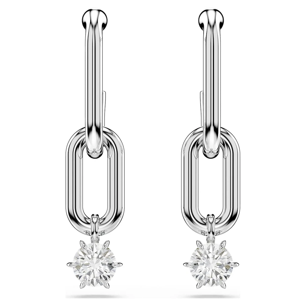 Constella drop earrings, Round cut, White, Rhodium plated by SWAROVSKI