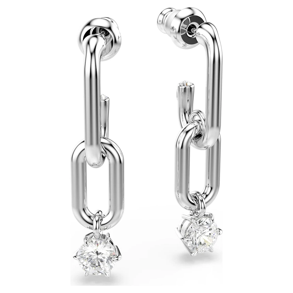 Constella drop earrings, Round cut, White, Rhodium plated by SWAROVSKI
