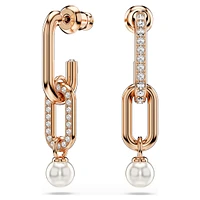 Constella drop earrings, Crystal pearl, Round cut, White, Rose gold-tone plated by SWAROVSKI