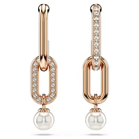 Constella drop earrings, Crystal pearl, Round cut, White, Rose gold-tone plated by SWAROVSKI