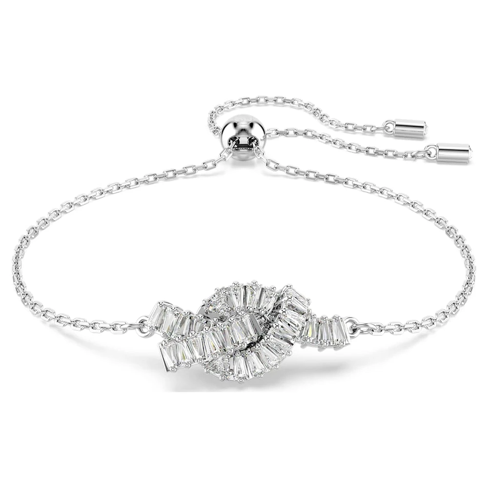 Matrix bracelet, Baguette cut, Knot, White, Rhodium plated by SWAROVSKI