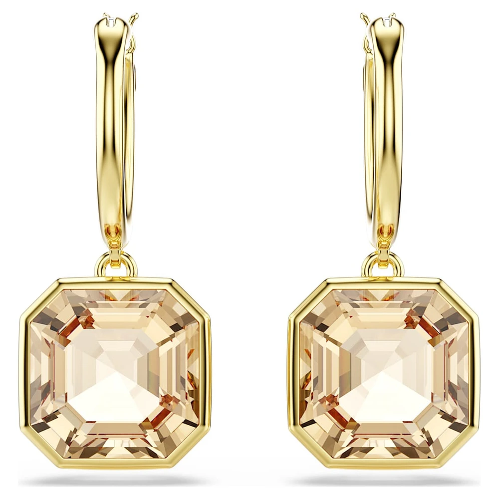 Millenia drop earrings, Square cut, Caramel, Gold-tone plated by SWAROVSKI