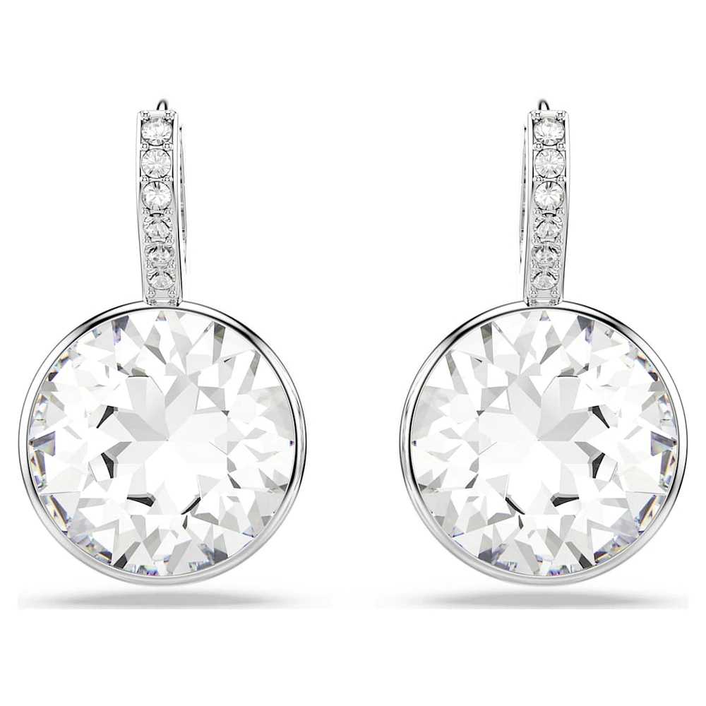 Millenia drop earrings, Round cut, White, Rhodium plated by SWAROVSKI