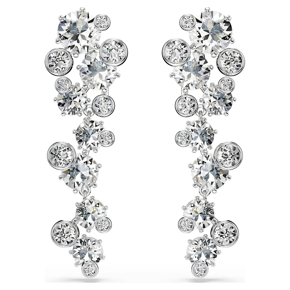 Constella drop earrings, Mixed cuts, White, Rhodium plated by SWAROVSKI