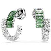 Matrix hoop earrings, Mixed cuts, Green, Rhodium plated by SWAROVSKI