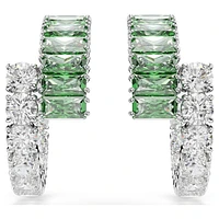 Matrix hoop earrings, Mixed cuts, Green, Rhodium plated by SWAROVSKI