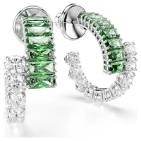 Matrix hoop earrings, Mixed cuts, Green, Rhodium plated by SWAROVSKI