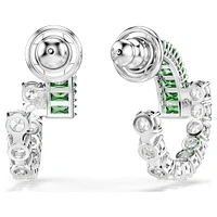 Matrix hoop earrings, Mixed cuts, Green, Rhodium plated by SWAROVSKI