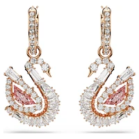 Swan drop earrings, Pavé, Swan, Pink by SWAROVSKI