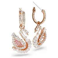 Swan drop earrings, Pavé, Swan, Pink by SWAROVSKI
