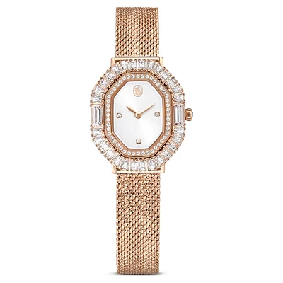 Matrix Octagon watch, Metal bracelet, Rose gold tone, Rose gold-tone finish by SWAROVSKI