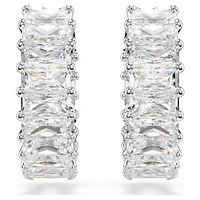 Matrix hoop earrings, Baguette cut, White, Rhodium plated by SWAROVSKI