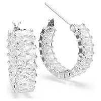 Matrix hoop earrings, Baguette cut, White, Rhodium plated by SWAROVSKI