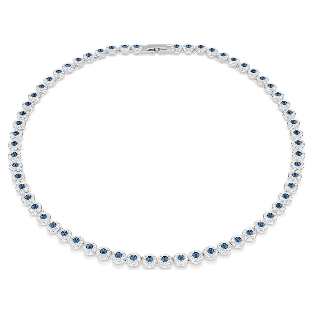 Una Angelic Tennis necklace, Round cut, Blue, Rhodium plated by SWAROVSKI