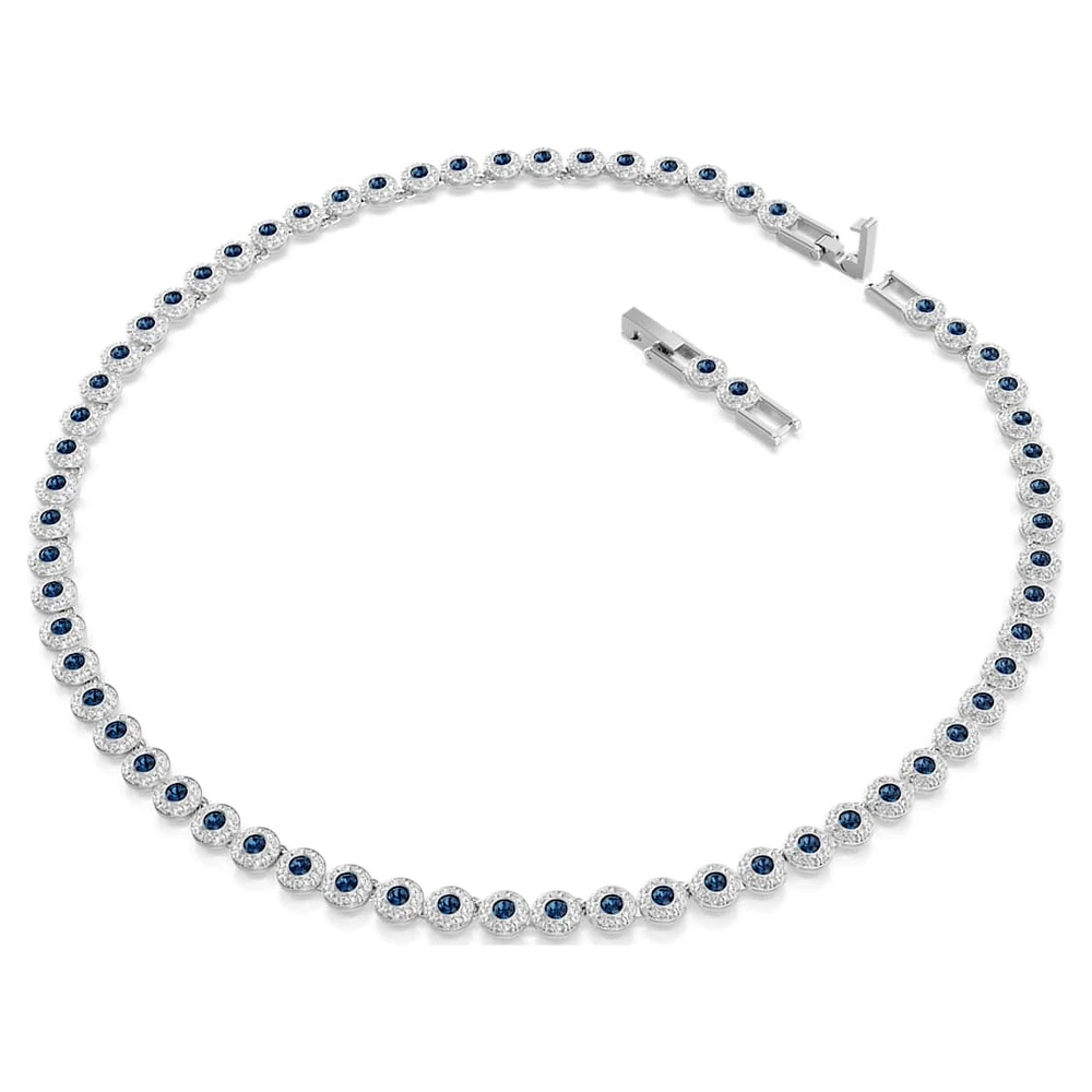 Una Angelic Tennis necklace, Round cut, Blue, Rhodium plated by SWAROVSKI