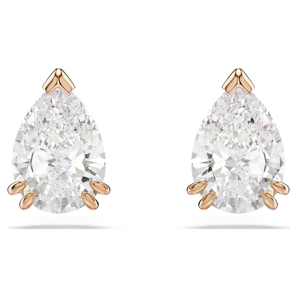 Stilla stud earrings, Pear cut, White, Rose gold-tone plated by SWAROVSKI