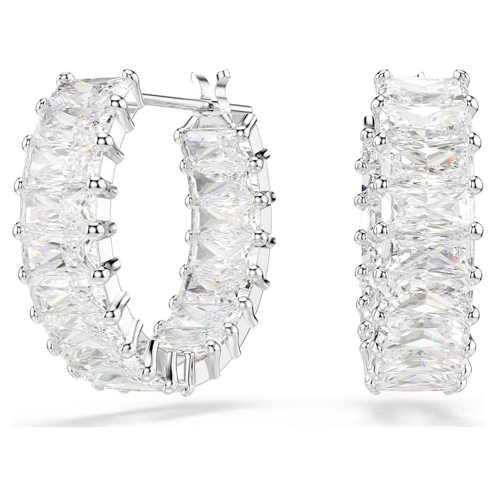 Matrix hoop earrings, Baguette cut, White