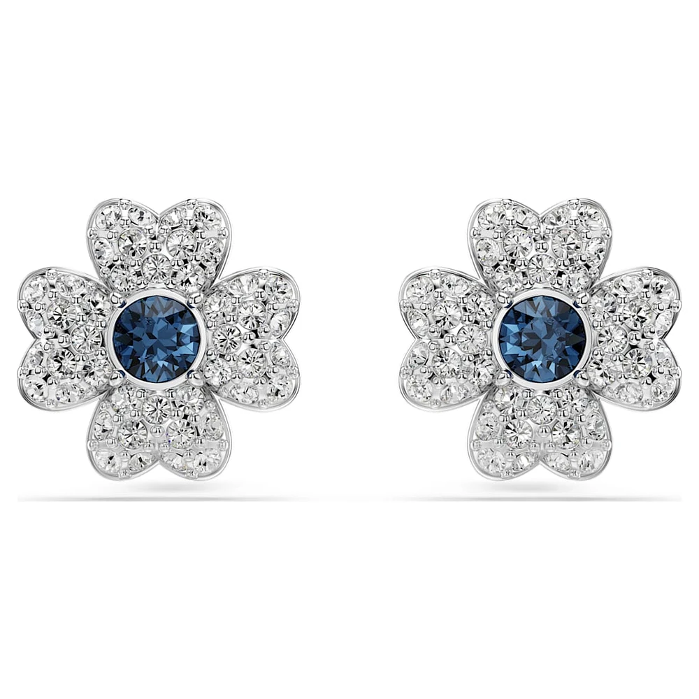 Symbolica stud earrings, Clover, Blue, Rhodium plated by SWAROVSKI