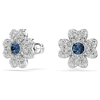 Symbolica stud earrings, Clover, Blue, Rhodium plated by SWAROVSKI