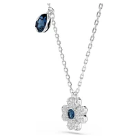 Symbolica necklace, Clover, Blue, Rhodium plated by SWAROVSKI