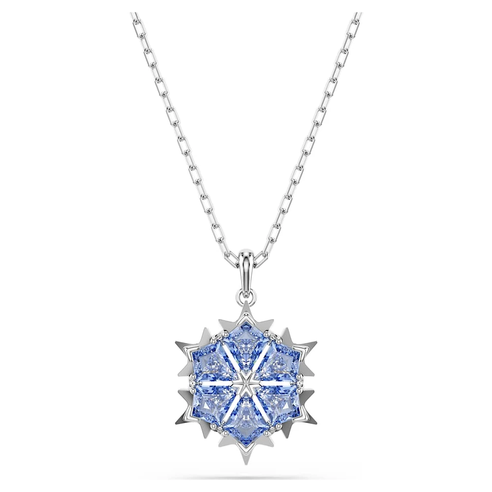 Magic pendant, Snowflake, Blue, Rhodium plated by SWAROVSKI