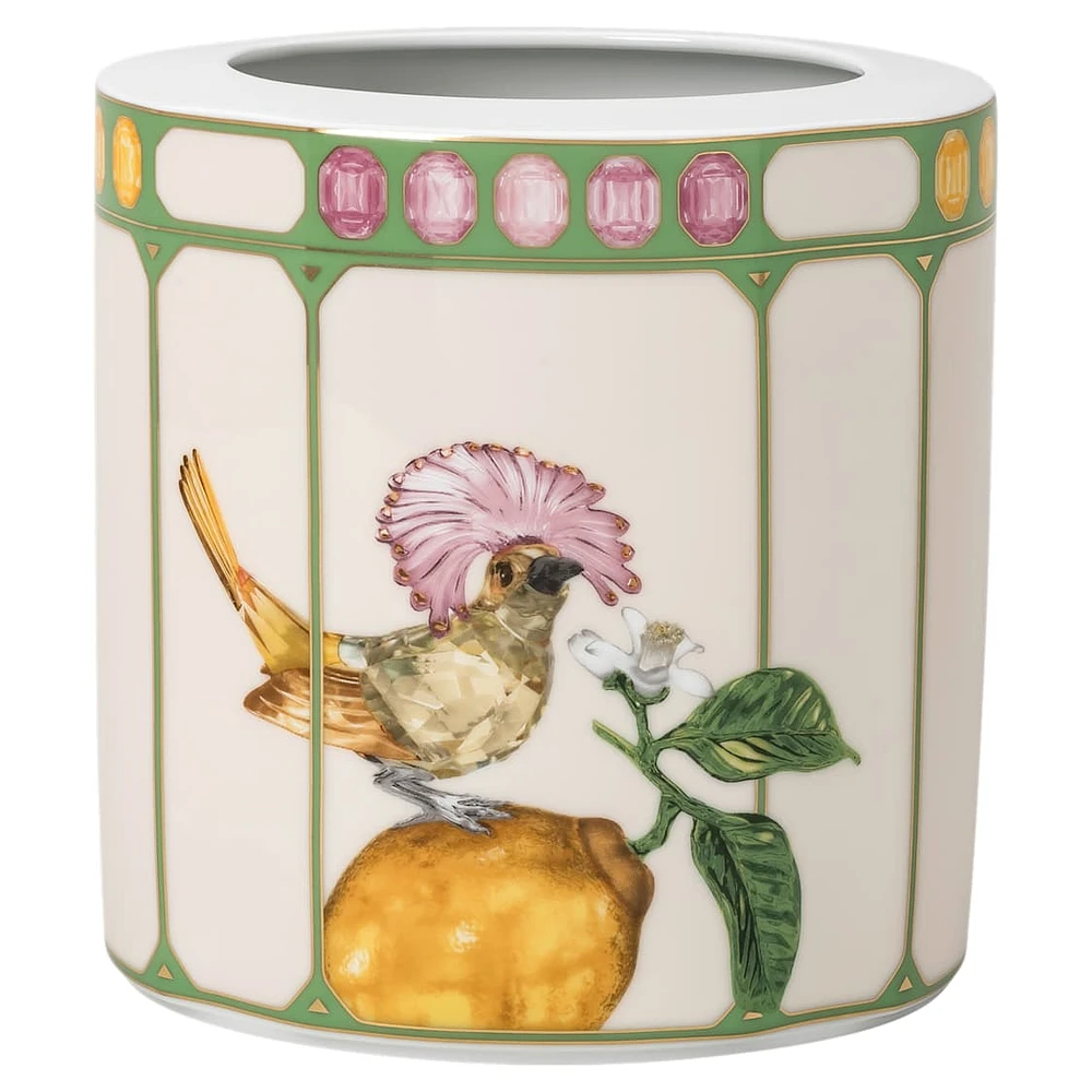 Idyllia vase, Porcelain, Crystal print motif, flycatcher, Medium, Multicoloured by SWAROVSKI
