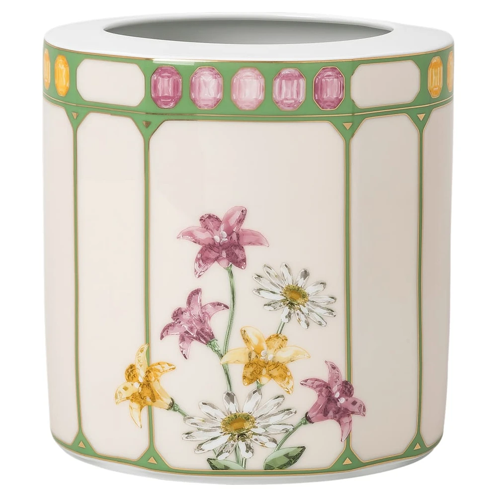 Idyllia vase, Porcelain, Crystal print motif, flycatcher, Medium, Multicoloured by SWAROVSKI