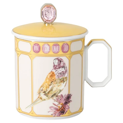 Idyllia mug, Porcelain, Crystal print motif, finch, Yellow by SWAROVSKI