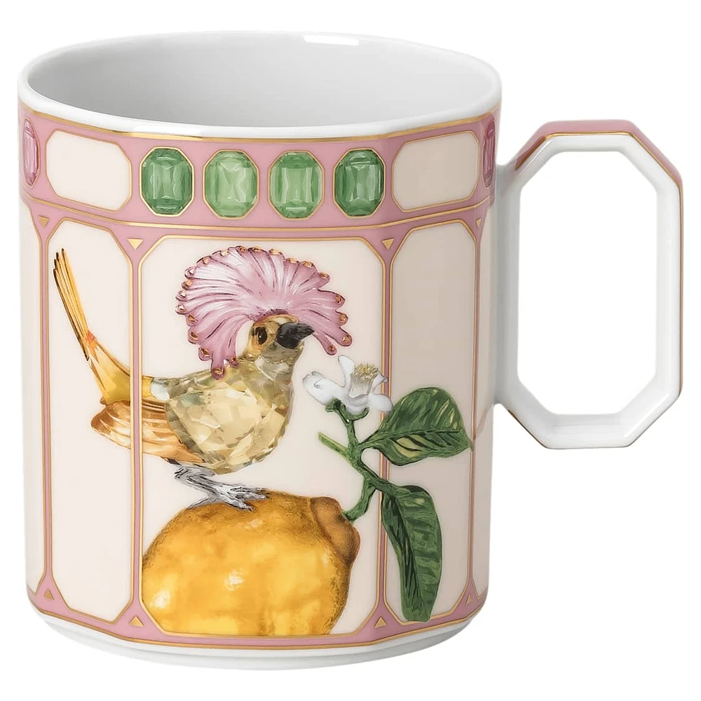 Idyllia mug, Porcelain, Crystal print motif, flycatcher, Pink by SWAROVSKI