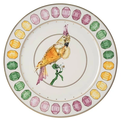 Idyllia service plate, Porcelain, Crystal print motif, Cockatoo, Multicolored by SWAROVSKI