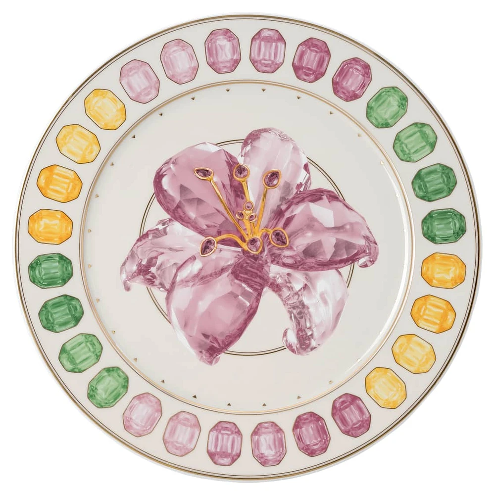 Idyllia service plate, Porcelain, Crystal print motif, lily, Multicoloured by SWAROVSKI