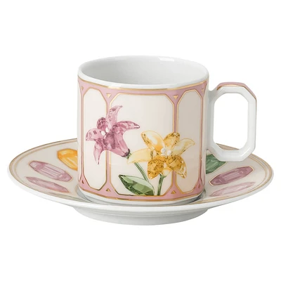 Idyllia espresso cup with saucer, Porcelain, Crystal print motif, Citron, Multicolored by SWAROVSKI