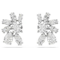 Mesmera stud earrings, Mixed cuts, Flower, White, Rhodium plated by SWAROVSKI