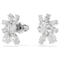 Mesmera stud earrings, Mixed cuts, Flower, White, Rhodium plated by SWAROVSKI