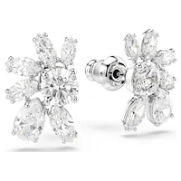 Mesmera stud earrings, Mixed cuts, Flower, White, Rhodium plated by SWAROVSKI