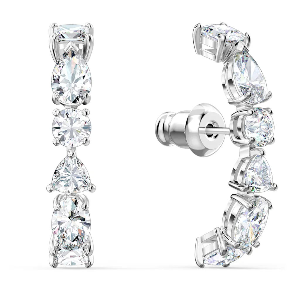 Tennis Deluxe ear cuffs, Mixed cuts, White, Rhodium plated by SWAROVSKI
