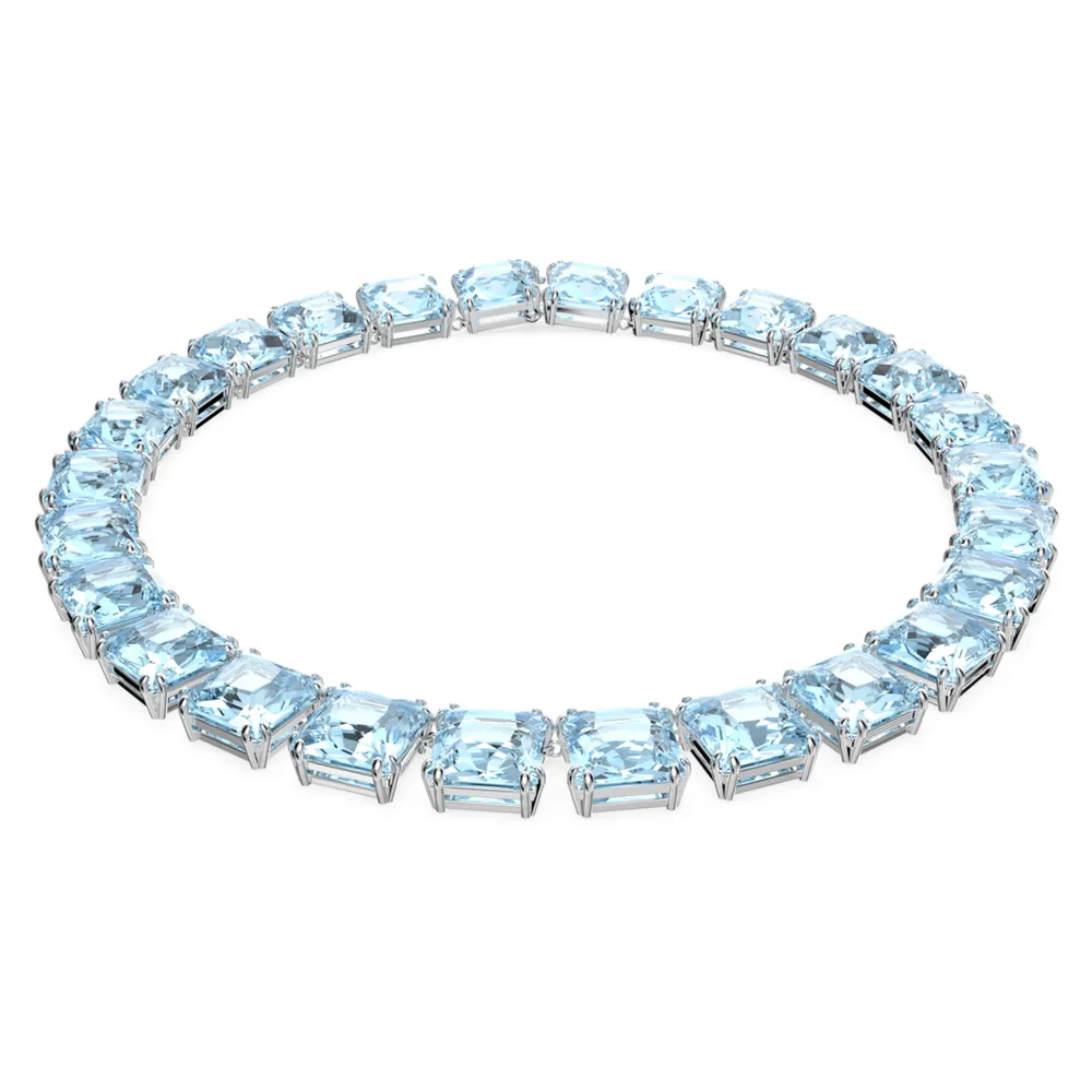 Millenia necklace, Square cut, Blue, Rhodium plated by SWAROVSKI