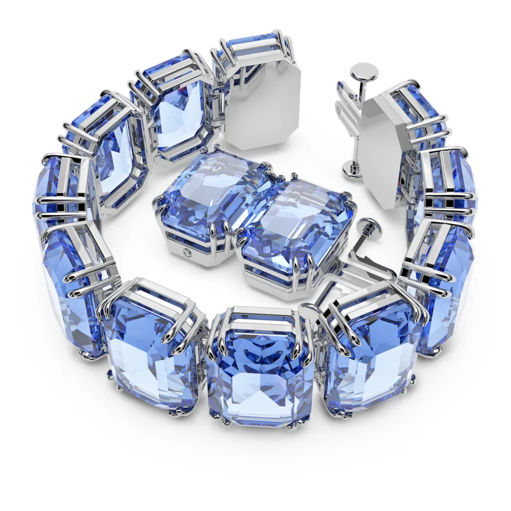 Millenia bracelet, Oversized crystals, Octagon cut, Blue, Rhodium plated by SWAROVSKI