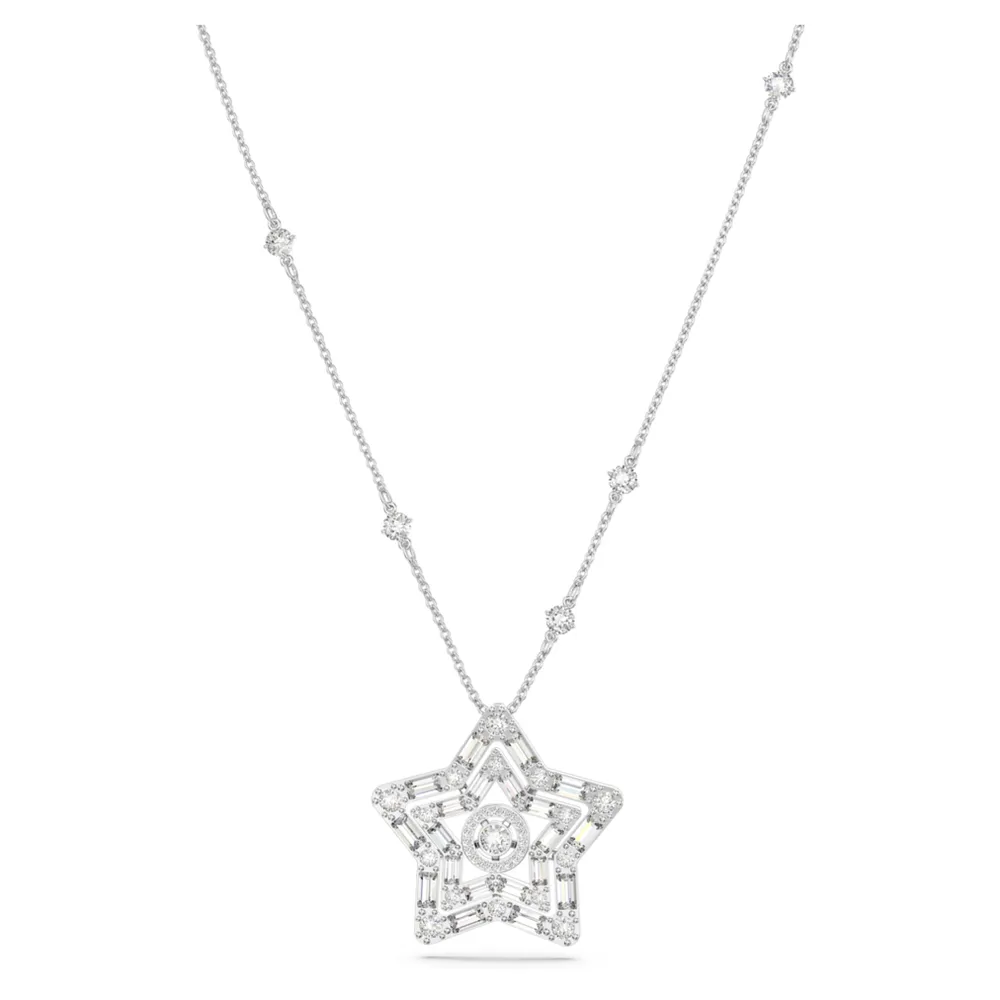 Stella pendant, Mixed cuts, Star, White, Rhodium plated by SWAROVSKI