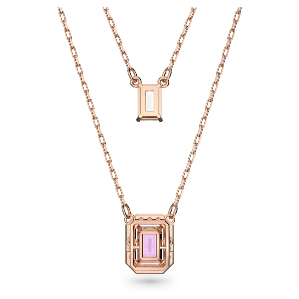 Millenia layered necklace, Octagon cut, Purple, Rose gold-tone plated by SWAROVSKI